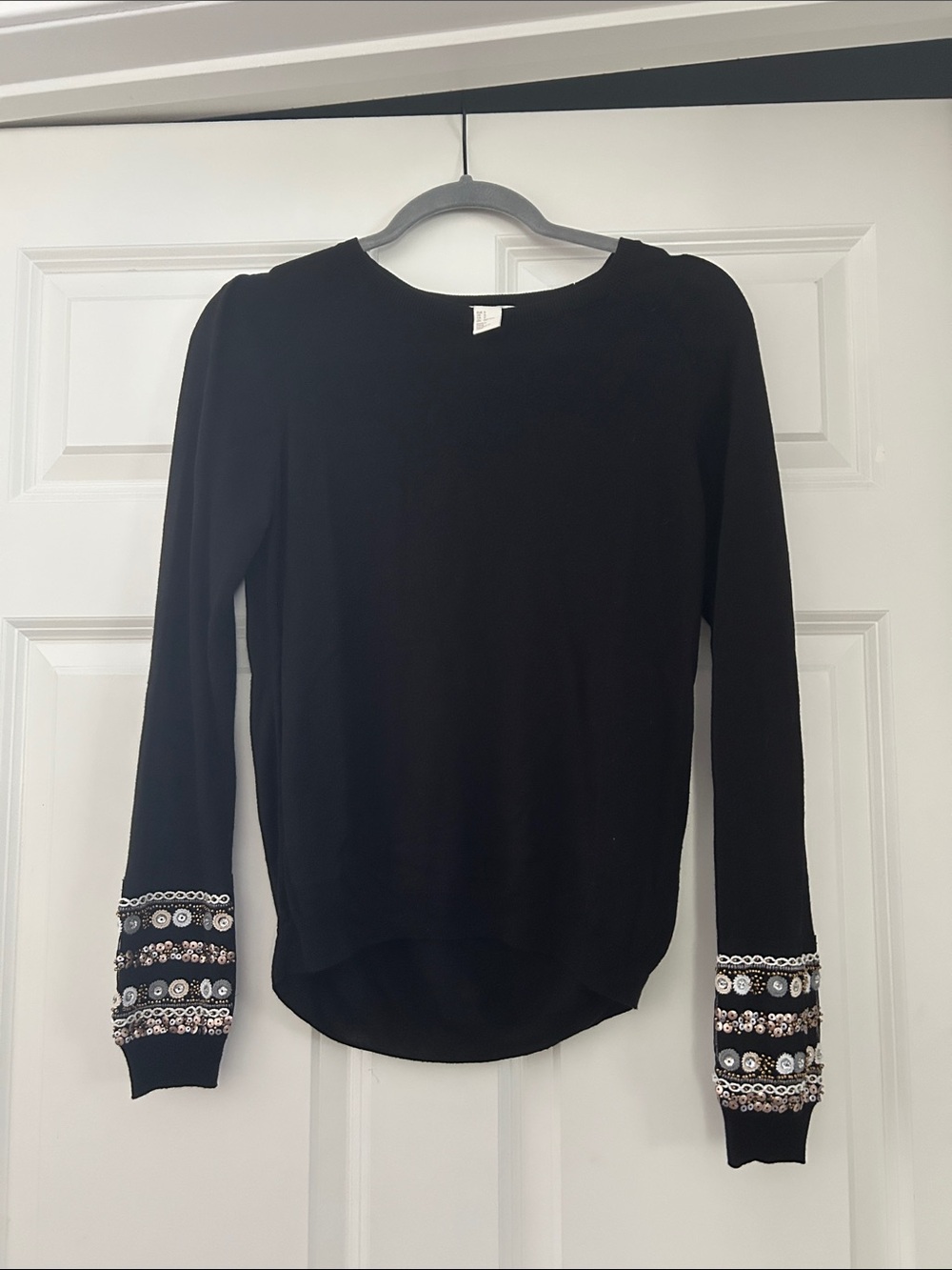 H&M Black Long-Sleeve Top with Embellished Cuffs